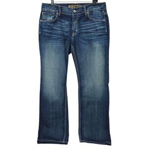 BKE Justin Button Fly Jeans Mens Size 38x32.5" Distressed Bootcut Denim